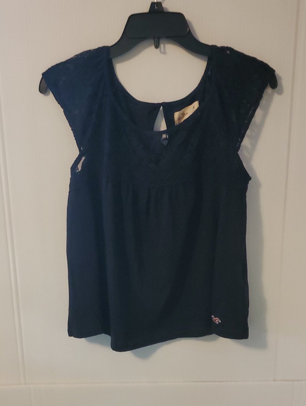 Hollister Black Lace-Trim Cap Sleeve Top Women's Size M
